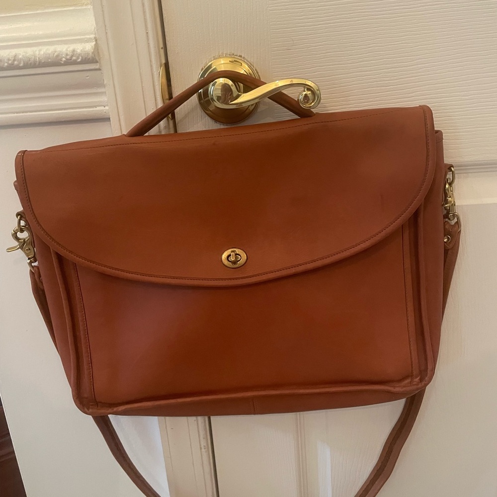 Gorgeous Vintage British Tan Leather Briefcase w/ Crossbody Strap -GHW